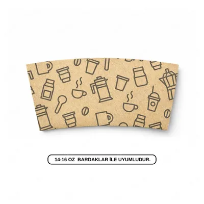 BASKILI KALIN SLEEVE KRAFT BARDAK CEKETİ 14 - 16 OZ - 1000 ADET