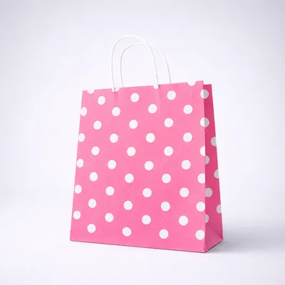 PEMBE PUANTİYELİ BÜKÜM SAPLI - ORTA BOY KAĞIT ÇANTA 25X31 CM 250 ADET