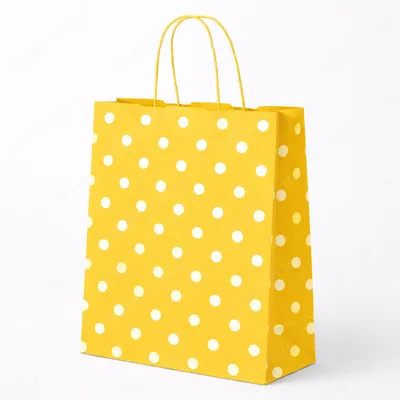 SARI PUANTİYELİ BÜKÜM SAPLI - BÜYÜK BOY KAĞIT ÇANTA 32X41 CM 100 ADET