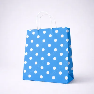 MAVİ PUANTİYELİ BÜKÜM SAPLI - ORTA BOY KAĞIT ÇANTA 25X31 CM 250 ADET