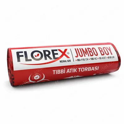 529 TIBBİ ATIK BASKILI JUMBO ÇÖP POŞET 813 GR 10X10 AD 8,1 KG KIRMIZI