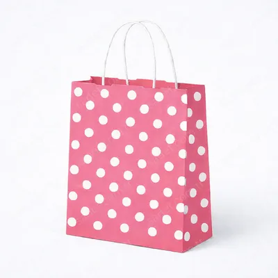PEMBE PUANTİYELİ BÜKÜM SAPLI - KÜÇÜK BOY KAĞIT ÇANTA 18X23 CM 100 ADET