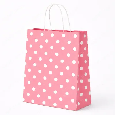 PEMBE PUANTİYELİ BÜKÜM SAPLI - BÜYÜK BOY KAĞIT ÇANTA 32X41 CM 250 ADET