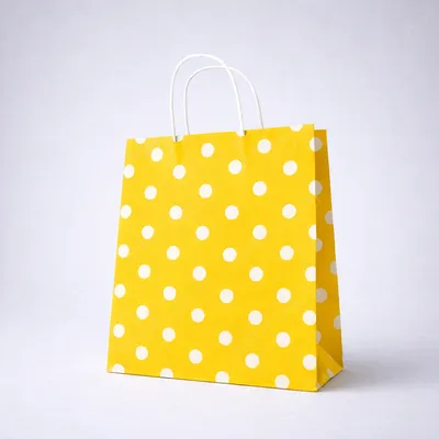 SARI PUANTİYELİ BÜKÜM SAPLI - ORTA BOY KAĞIT ÇANTA 25X31 CM 100 ADET