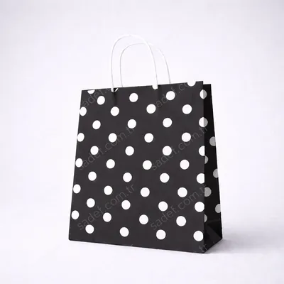 SİYAH PUANTİYELİ BÜKÜM SAPLI - ORTA BOY KAĞIT ÇANTA 25X31 CM 100 ADET