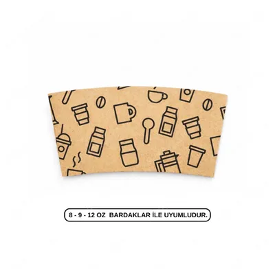 BASKILI KALIN SLEEVE KRAFT BARDAK CEKETİ 8 - 9 - 12 OZ - 1000 ADET